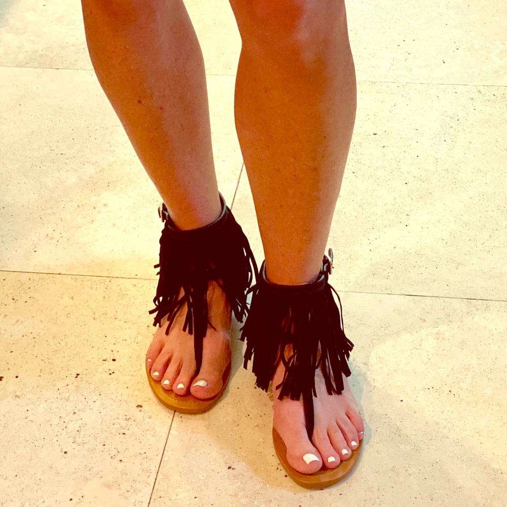 Prada Black Suede Tassel Sandals 39